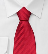 Solid Red Necktie With Subtle Stripes