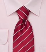 Crimson-Red Tie with Narrow Silver Stripes