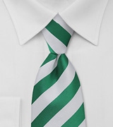 Men's Striped Tie in Yacht Green and White