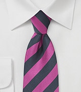 Diagonal Striped Tie in Fuchsia and Navy