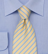 Yellow Mens Tie With Light Blue Stripes
