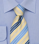 Modern Striped Tie in Light Yellow, Baby Blue, and Navy