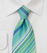Modern Striped Tie in Turquoise, Aqua, Tea-green, and White