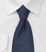 Midnight Blue Mens Tie With Small White Polka Dots