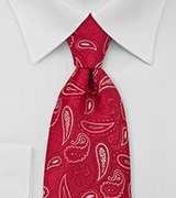 Mens Paisley Neck Tie in Red White