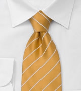 Mens Necktie in Orange-Yellow With White Stripes
