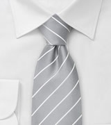 Elegant Striped Mens Tie in Silver & White