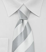 Wide Striped Tie in Gray White