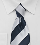 Striped Tie in Navy and Silver