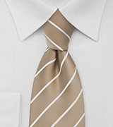 Striped Tie in Flax-Brown and White