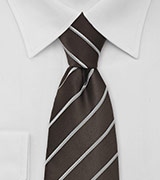 Dark Brown and Silver Striped Mens Tie