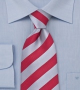 Elegant Striped Tie Red Silver