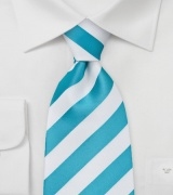 White and Aqua Striped Tie