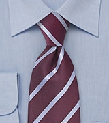 Deep Burgundy and Grey Striped Tie
