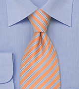 Peach Orange and Baby Blue Striped Necktie