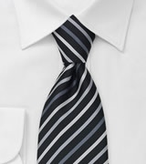 Black Necktie With Silver, Gray, and White Stripes