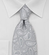 Paisley Mens Tie in Silver Gray