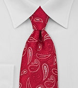 Mens Paisley Neck Tie in Red White