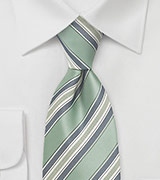 Striped Tie in Sage and Silver