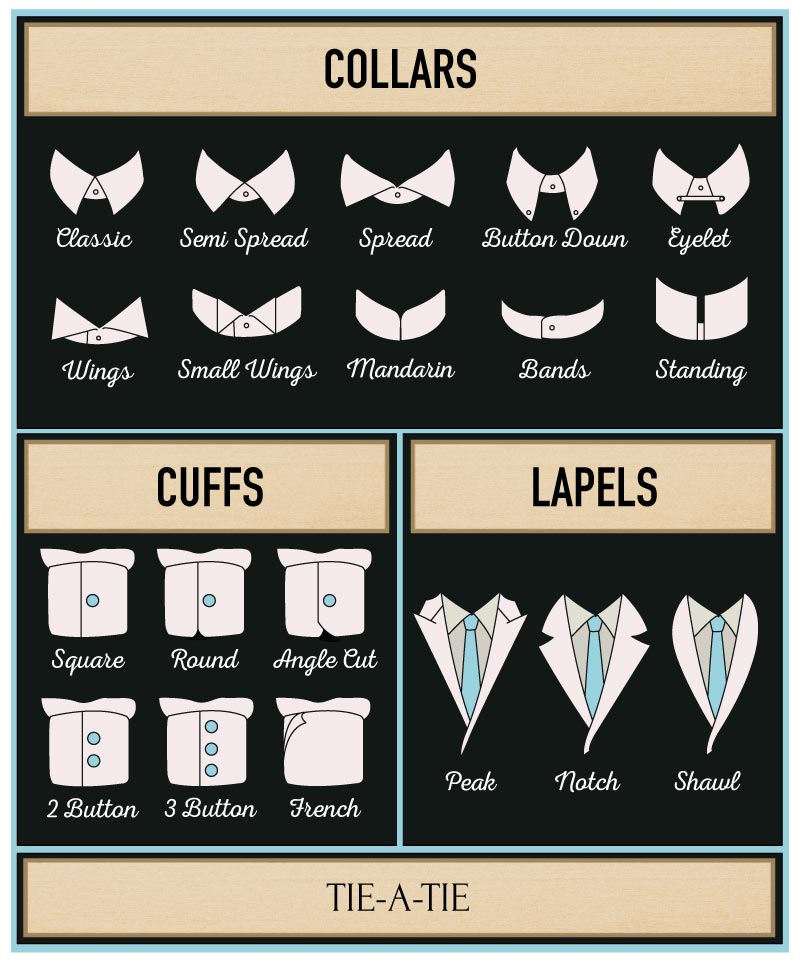 different styles of shirt collars and cuffs