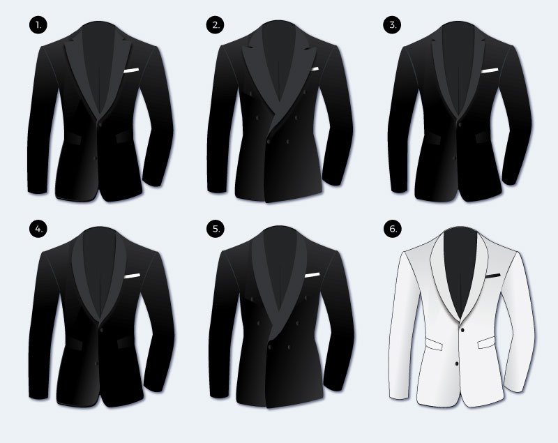 styled of different black tie tuxedo jackets