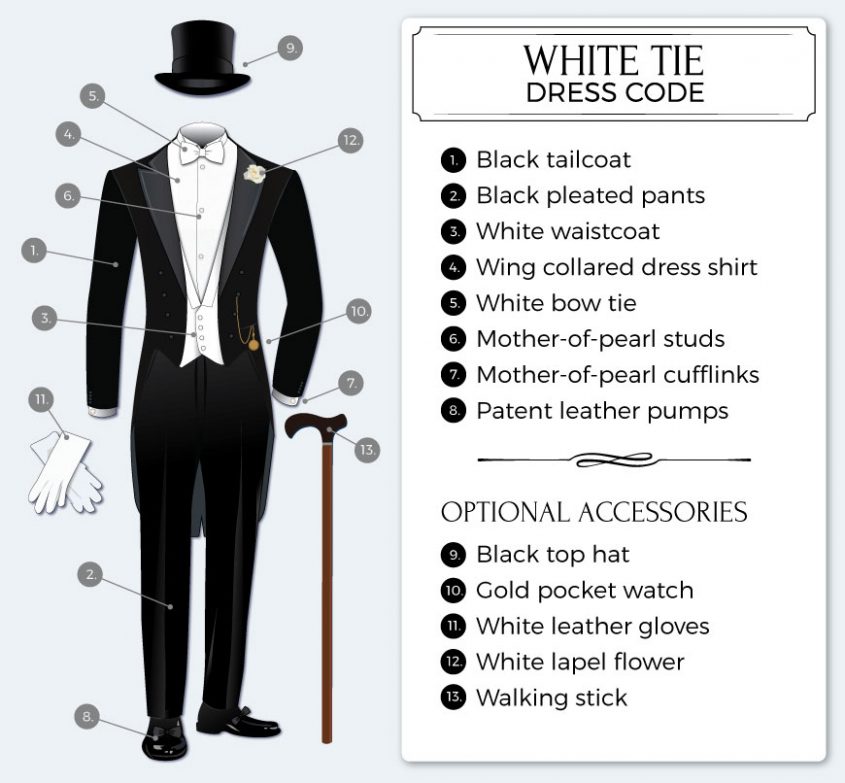 white tie evening dress